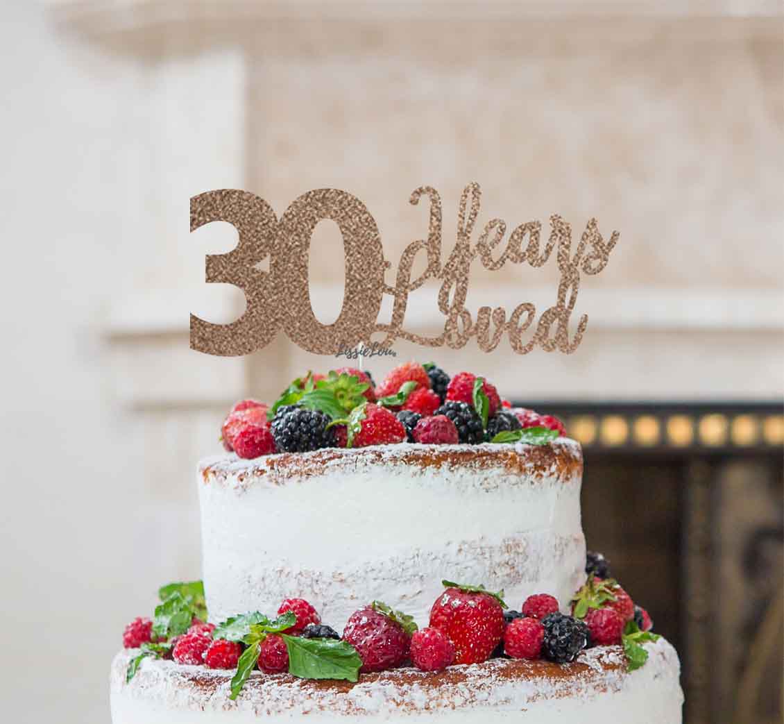 Birthday cake 30 years with fruits and glitter Stock Photo - Alamy