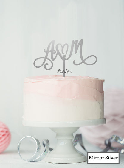 Custom Initials Heart Pretty Wedding Acrylic Shopify - Mirror Silver
