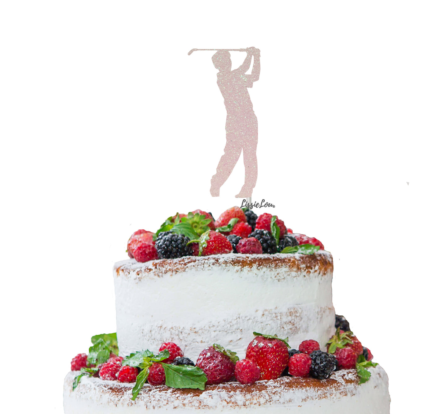 Golfer Male Cake Topper Glitter Card White