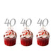 40th Birthday Glitter Cupcake Toppers Silver with Light Pink Bows