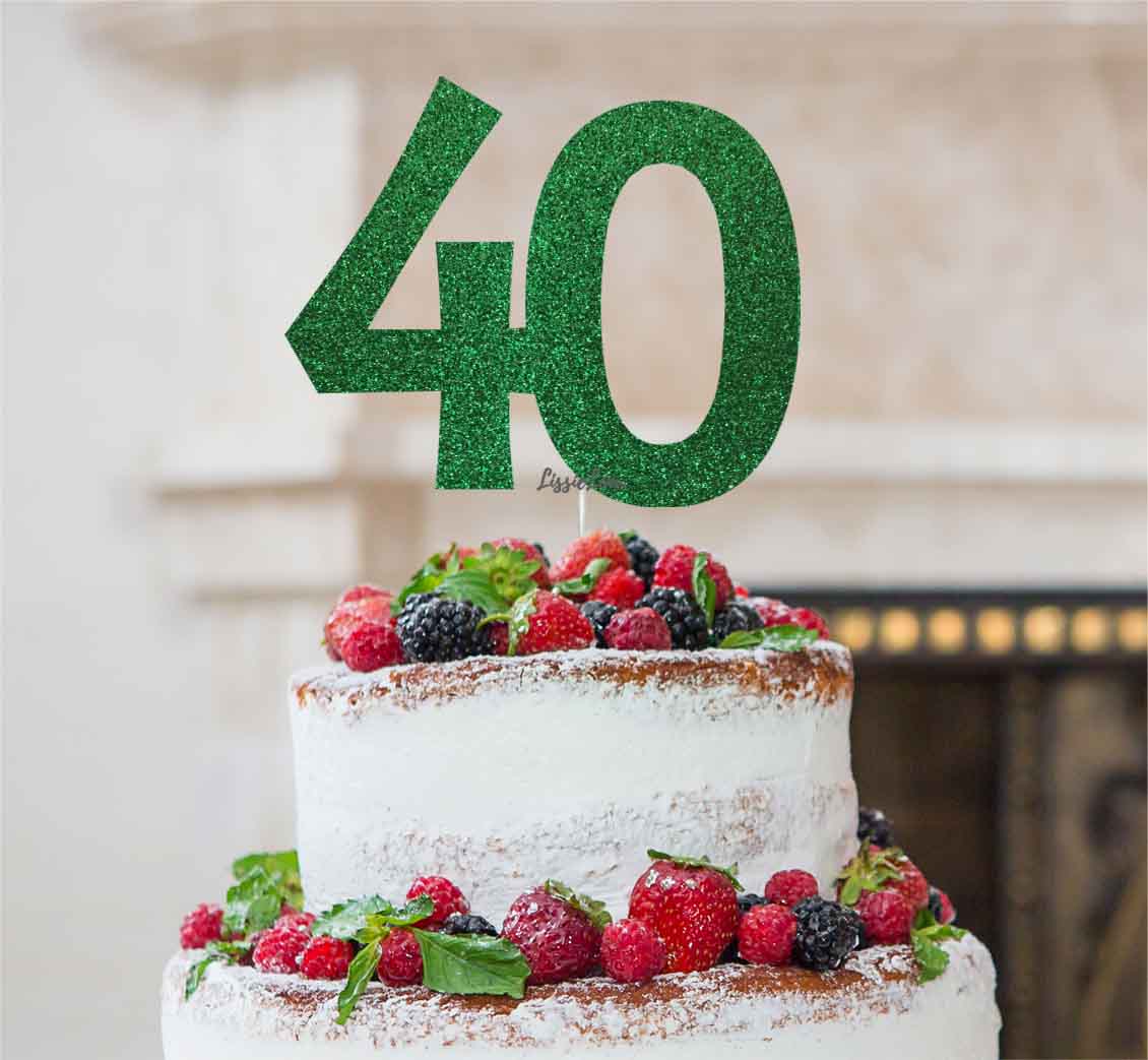 40th Birthday Cake Topper Glitter Card Green