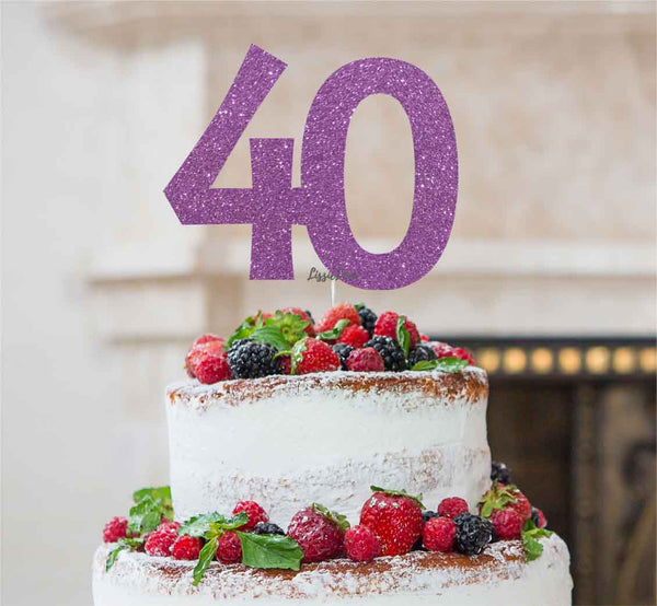 40th Birthday Cake Topper Glitter Card Light Purple