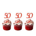 50th Birthday Glitter Cupcake Toppers Red