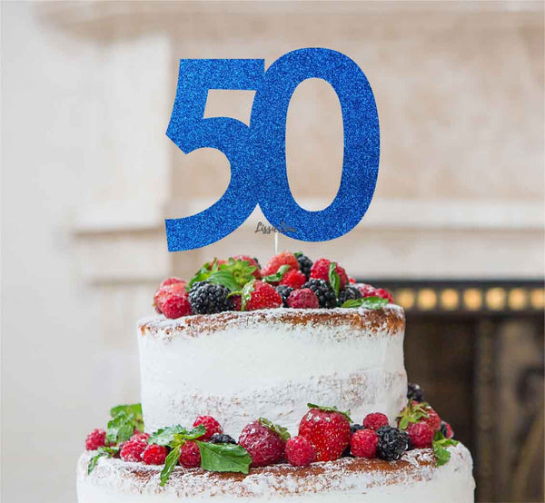 50th Birthday Cake Topper - Glitter Card Dark Blue