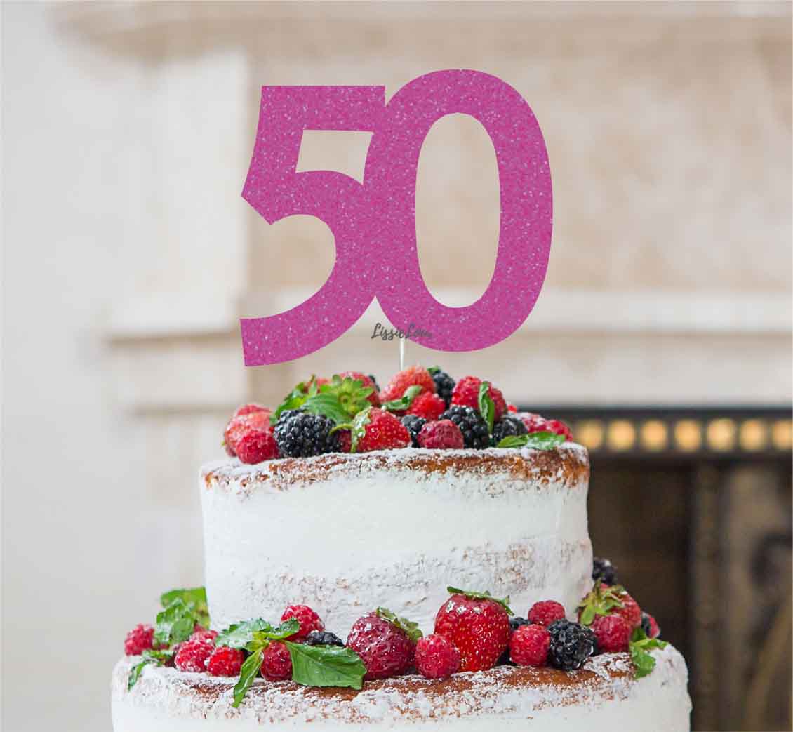 50th Birthday Cake Topper Glitter Card Hot Pink