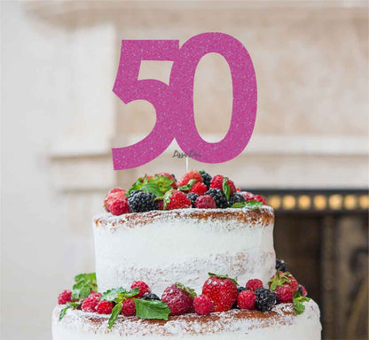 50th Birthday Cake Topper Glitter Card Hot Pink