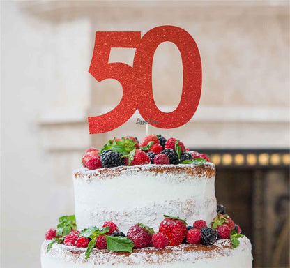 50th Birthday Cake Topper Glitter Card Red