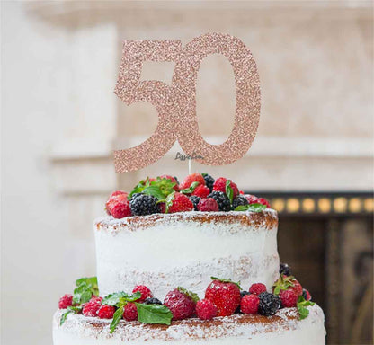 50th Birthday Cake Topper Glitter Card Rose Gold
