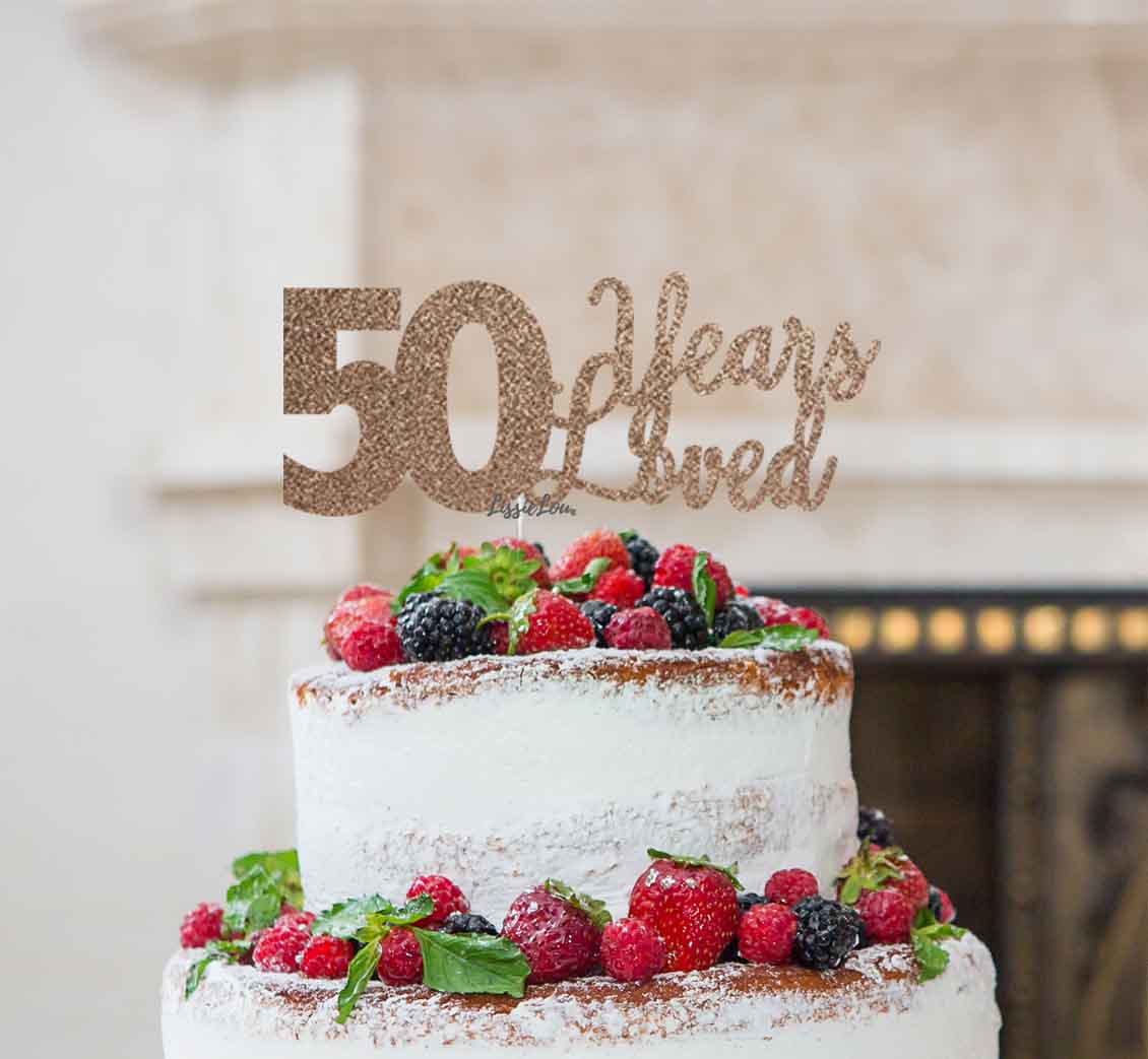 50 Years Loved Cake Topper 50th Birthday Glitter Card Rose Gold