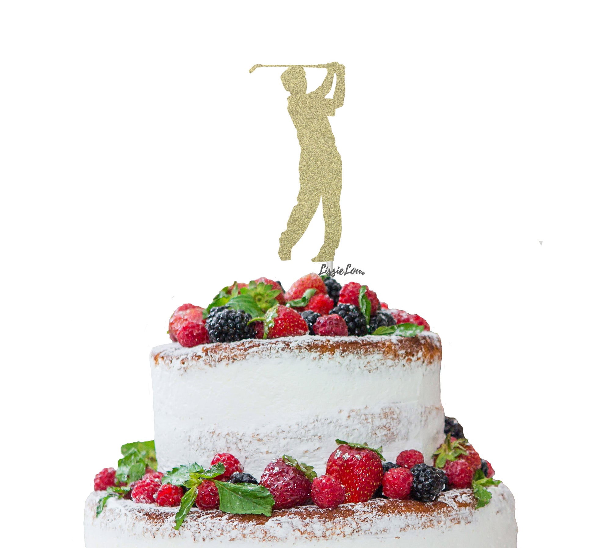 Golfer Male Cake Topper Glitter Card Gold