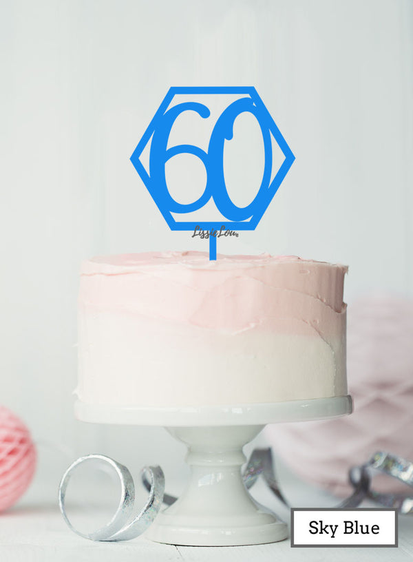 Hexagon 60th Birthday Cake Topper Premium 3mm Acrylic Sky Blue