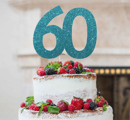 60th Birthday Cake Topper Glitter Card Light Blue
