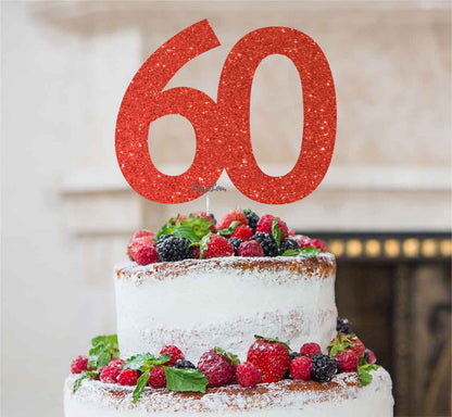 60th Birthday Cake Topper Glitter Card Red