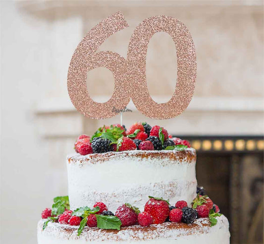 60th Birthday Cake Topper Glitter Card Rose Gold