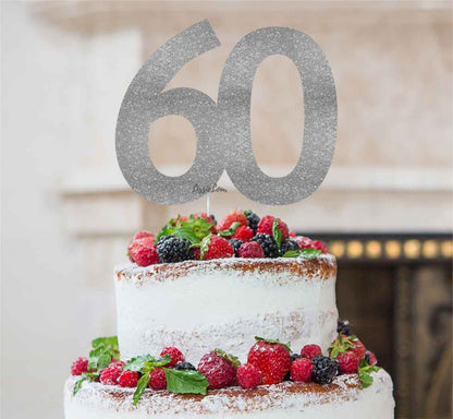 60th Birthday Cake Topper Glitter Card Silver