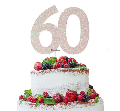 60th Birthday Cake Topper Glitter Card White