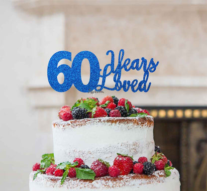 60 Years Loved Cake Topper 60th Birthday Glitter Card Dark Blue