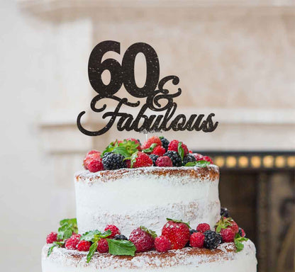 60 & Fabulous Cake Topper 60th Birthday Glitter Card Black