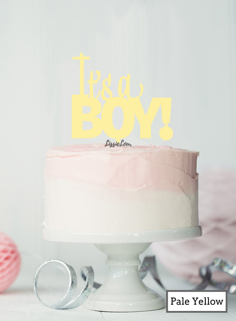 It's a Boy Baby Shower Cake Topper Premium 3mm Acrylic Pale Yellow