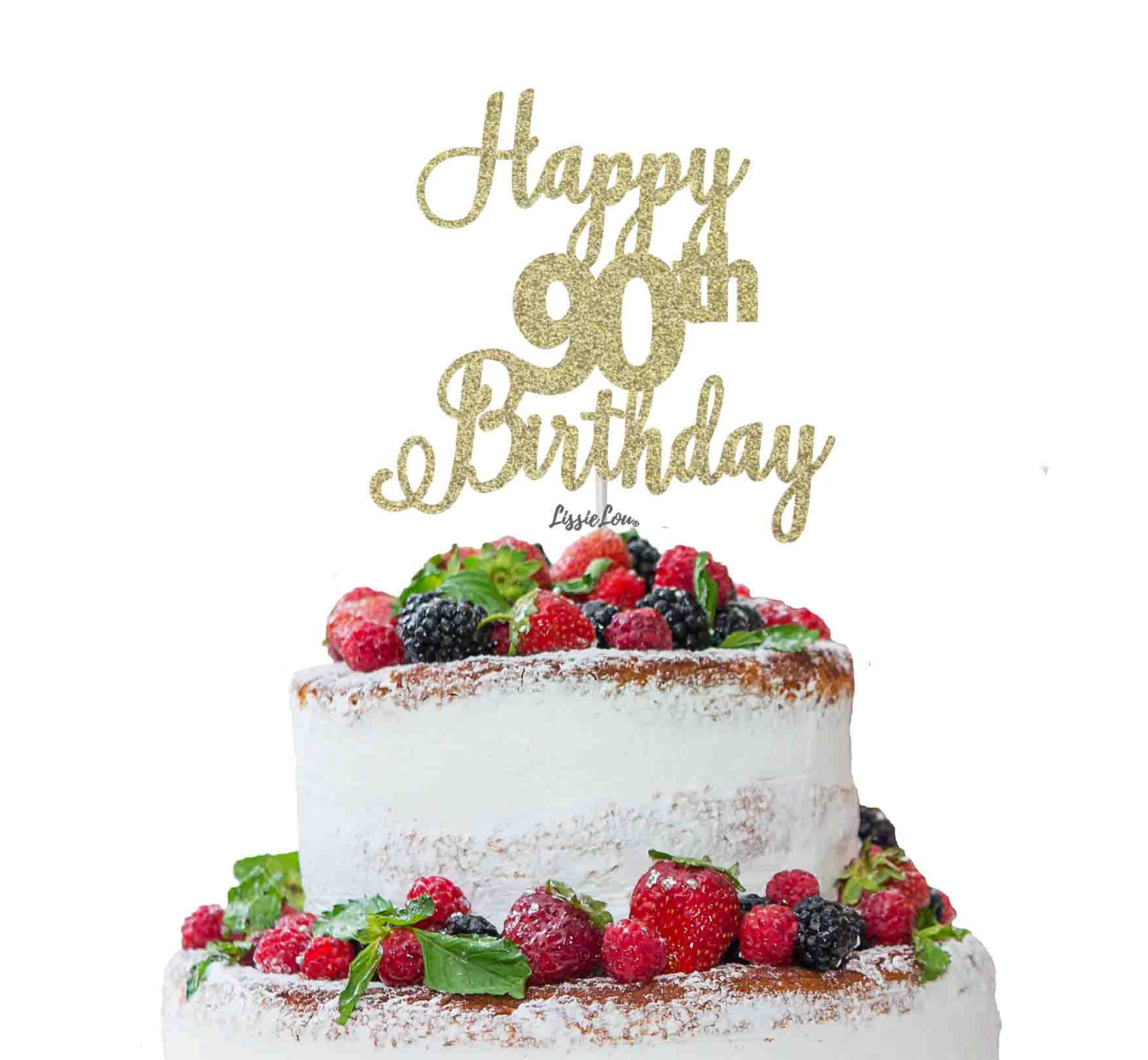 Happy 90th Birthday Pretty Cake Topper Glitter Card – LissieLou