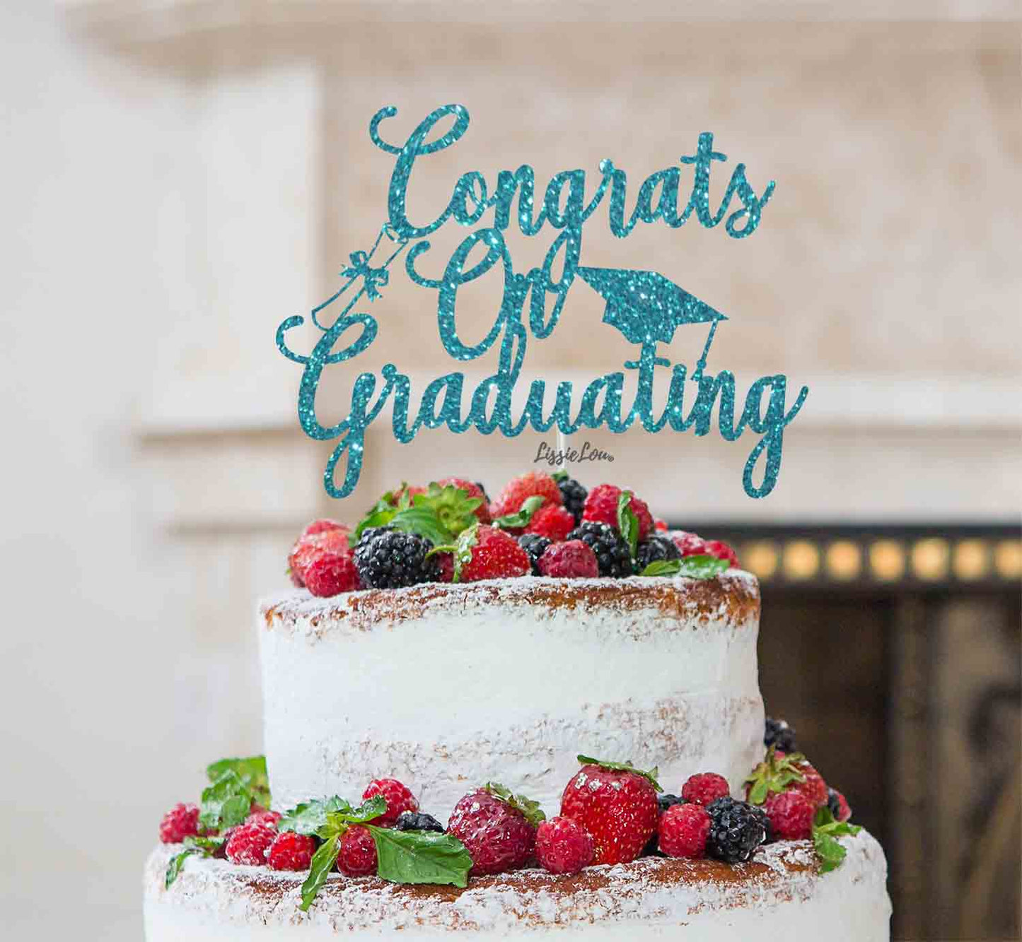 Congrats on Graduating Cake Topper Glitter Card Light Blue