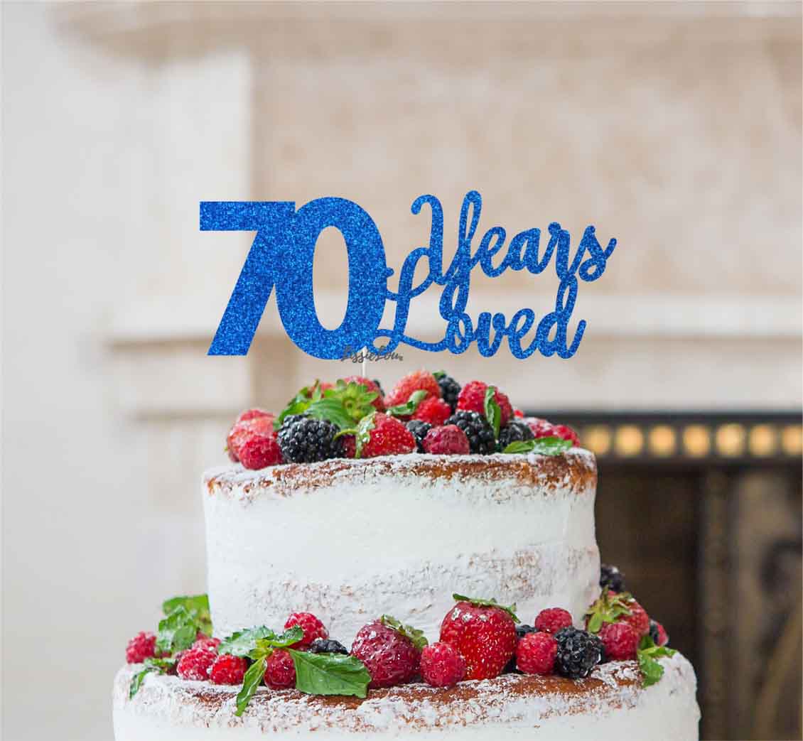 70 Years Loved Cake Topper 70th Birthday Glitter Card Dark Blue