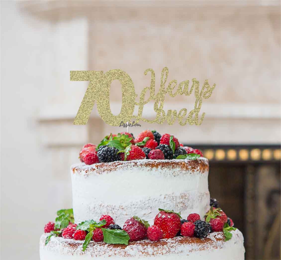 70 Years Loved Cake Topper 70th Birthday Glitter Card Gold