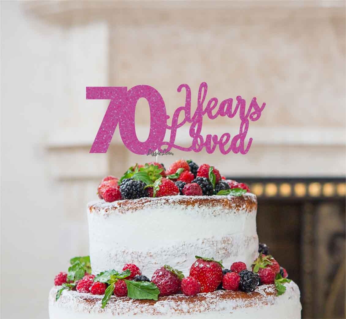 70 Years Loved Cake Topper 70th Birthday Glitter Card Hot Pink