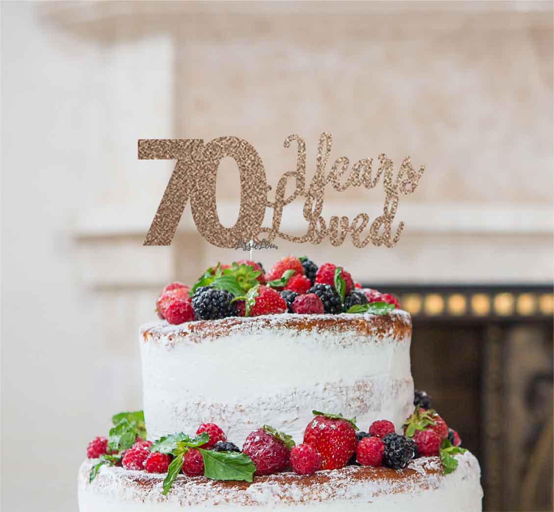 70 Years Loved Cake Topper 70th Birthday Glitter Card Rose Gold
