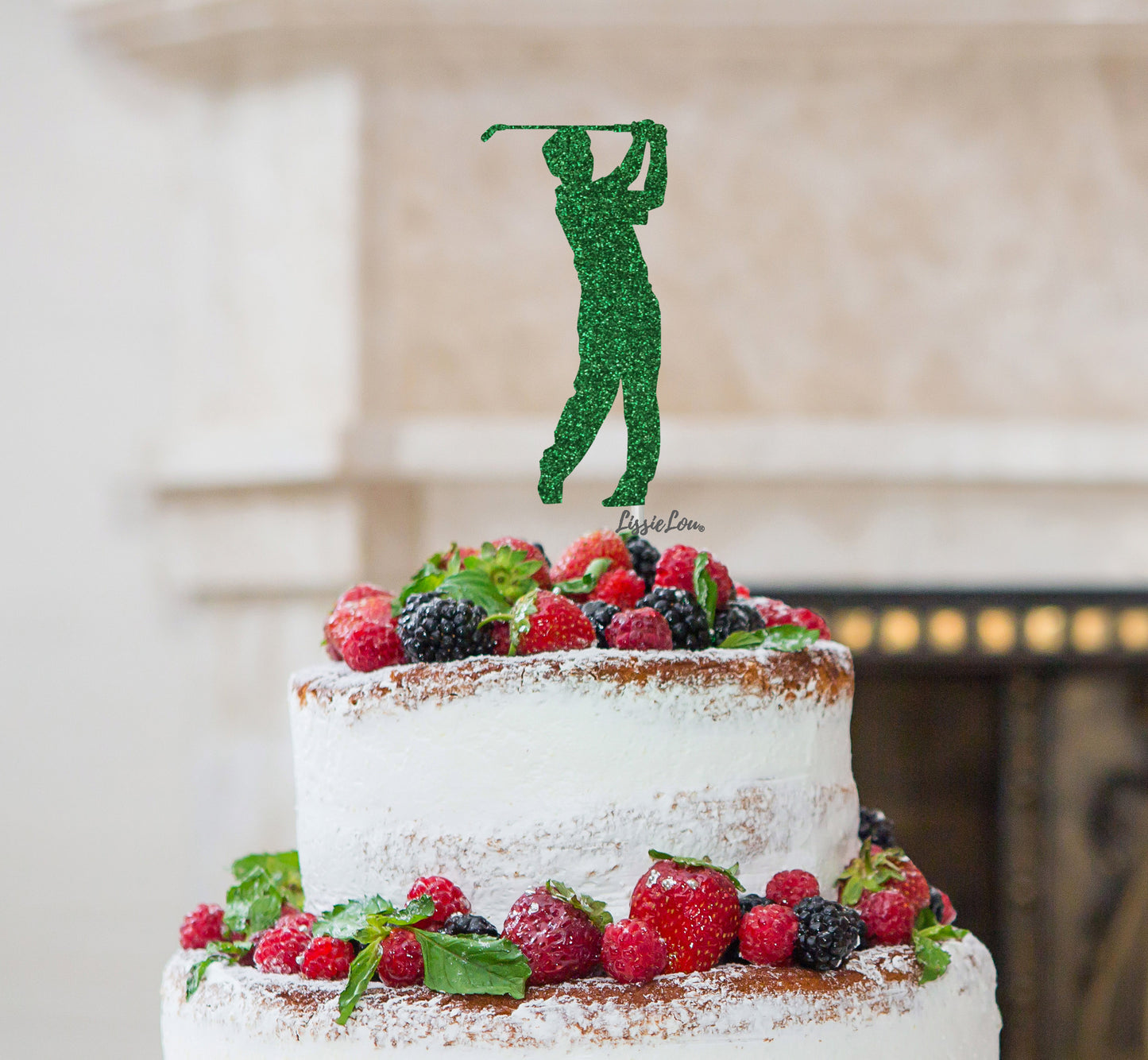 Golfer Male Cake Topper Glitter Card Green