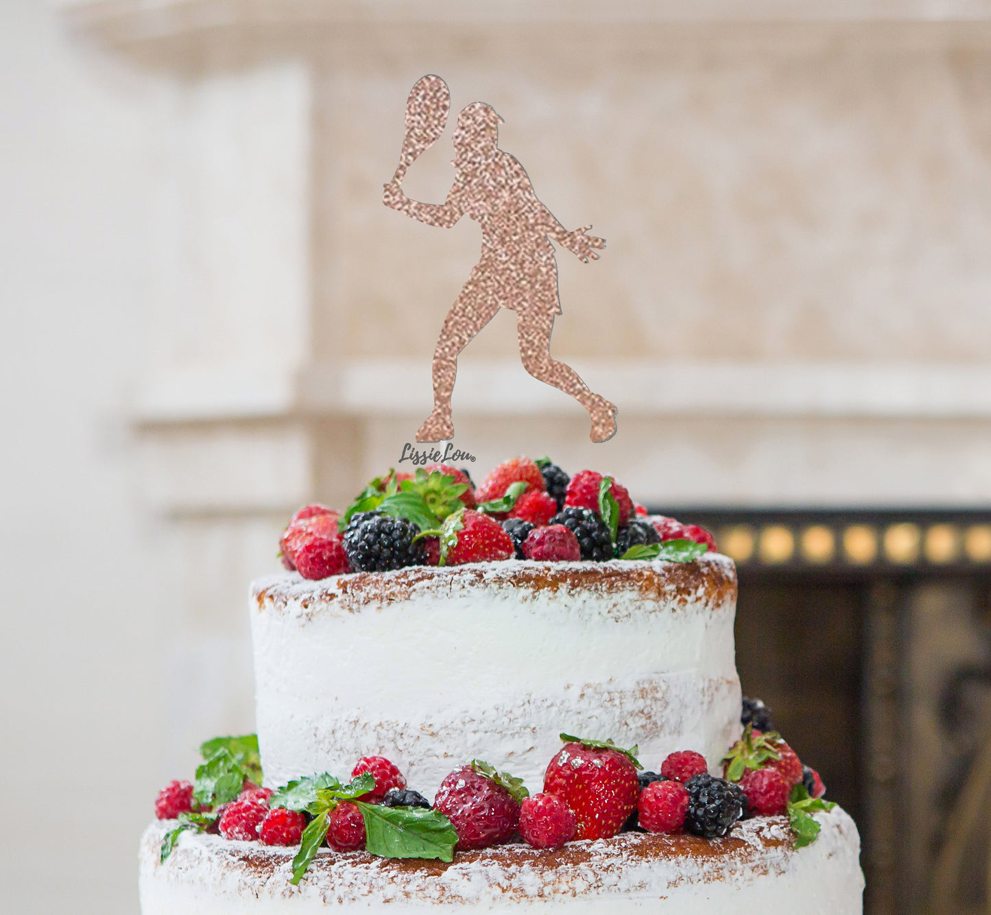 Tennis Female Cake Topper Glitter Card Rose Gold