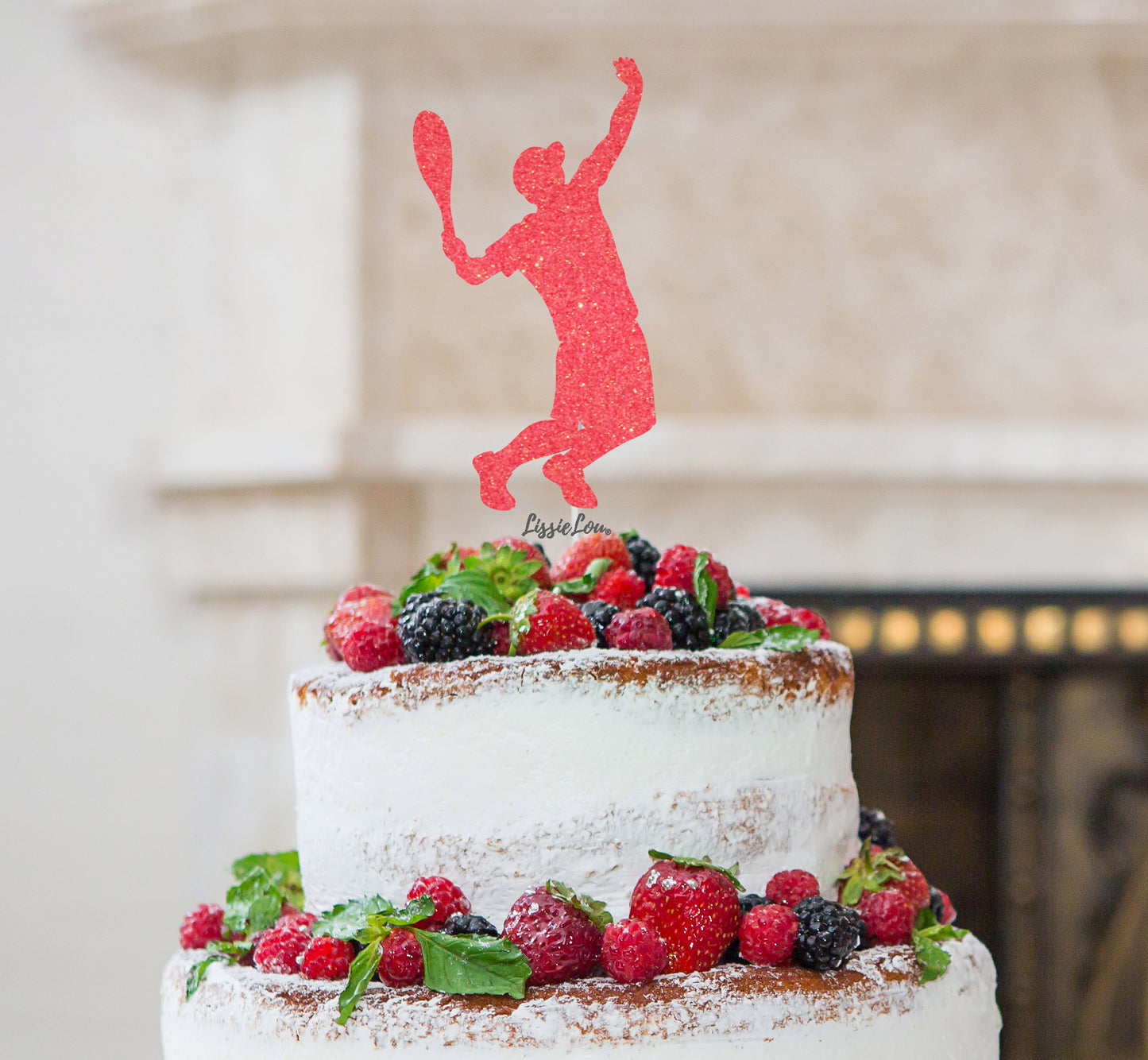 Tennis Male Cake Topper Glitter Card Light Pink