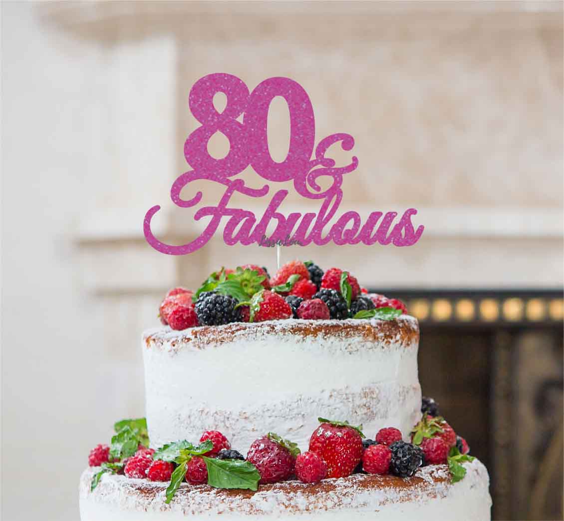 80 & Fabulous Cake Topper 80th Birthday Glitter Card Hot Pink