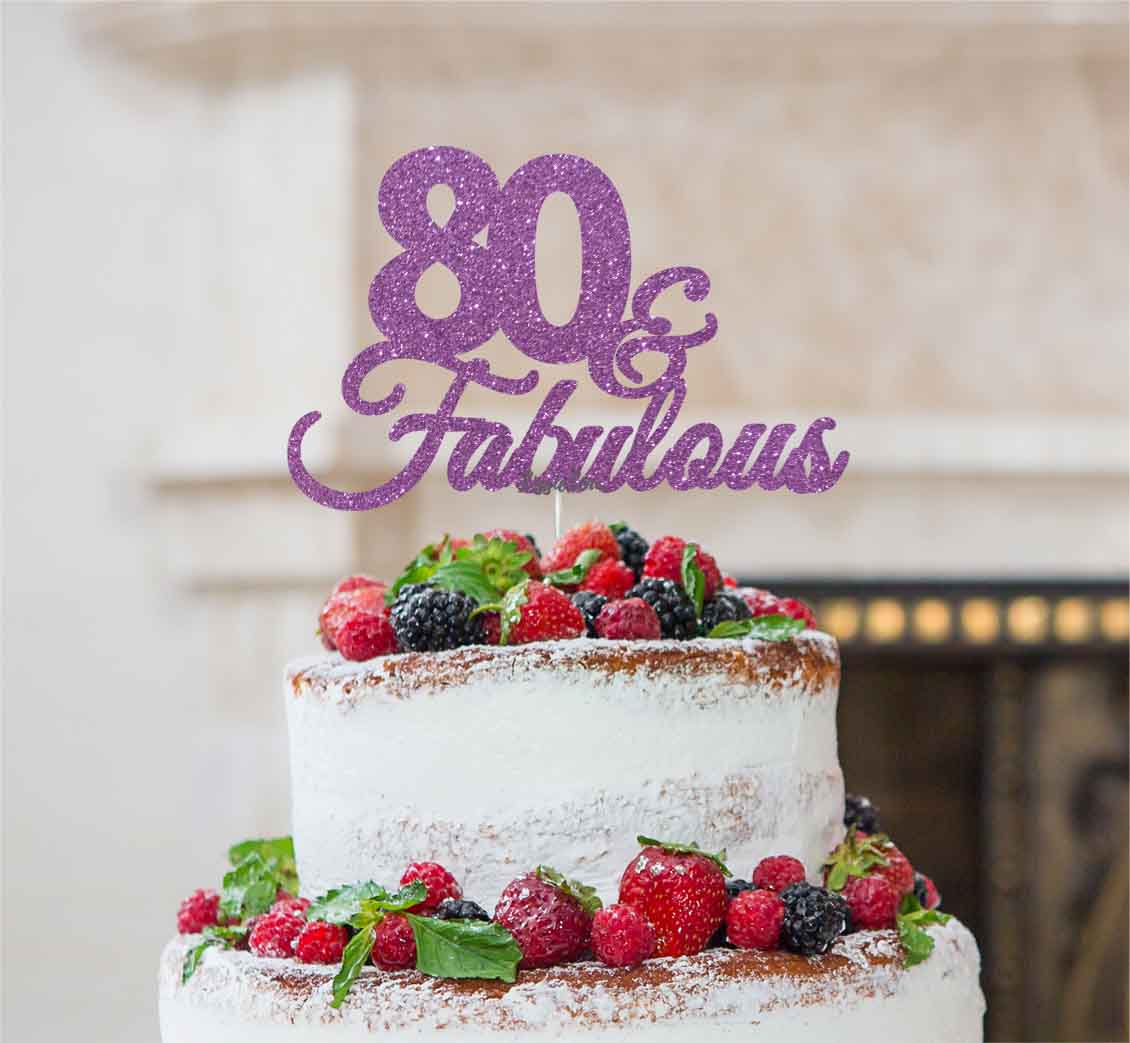 80 & Fabulous Cake Topper 80th Birthday Glitter Card Light Purple