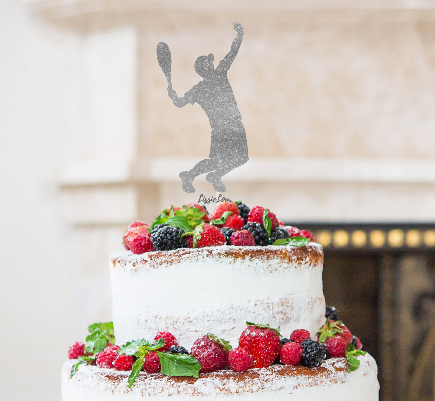 Tennis Male Cake Topper Glitter Card Silver