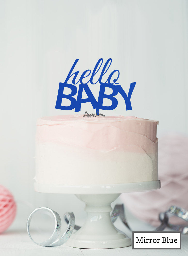 Hello BABY Baby Shower Cake Topper Premium 3mm Acrylic Mirror Blue