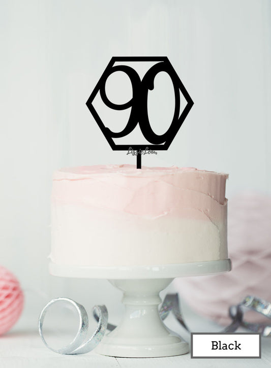 Hexagon 90th Birthday Cake Topper Premium 3mm Acrylic Black