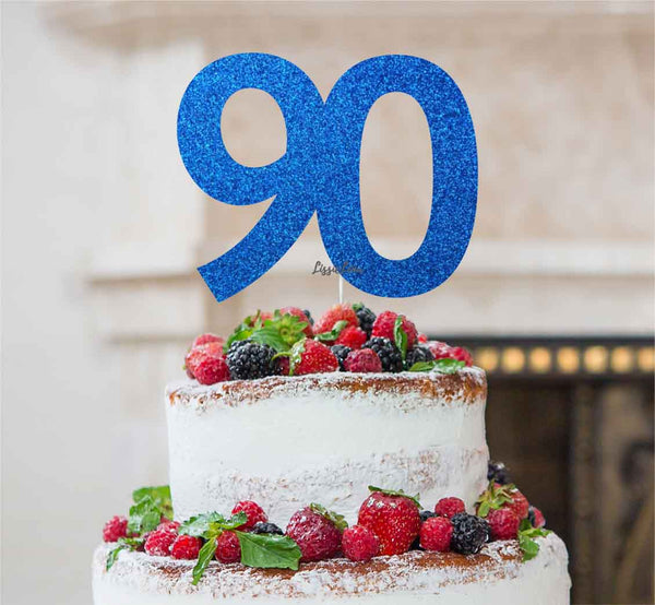 90th Birthday Cake Topper Glitter Card Dark Blue