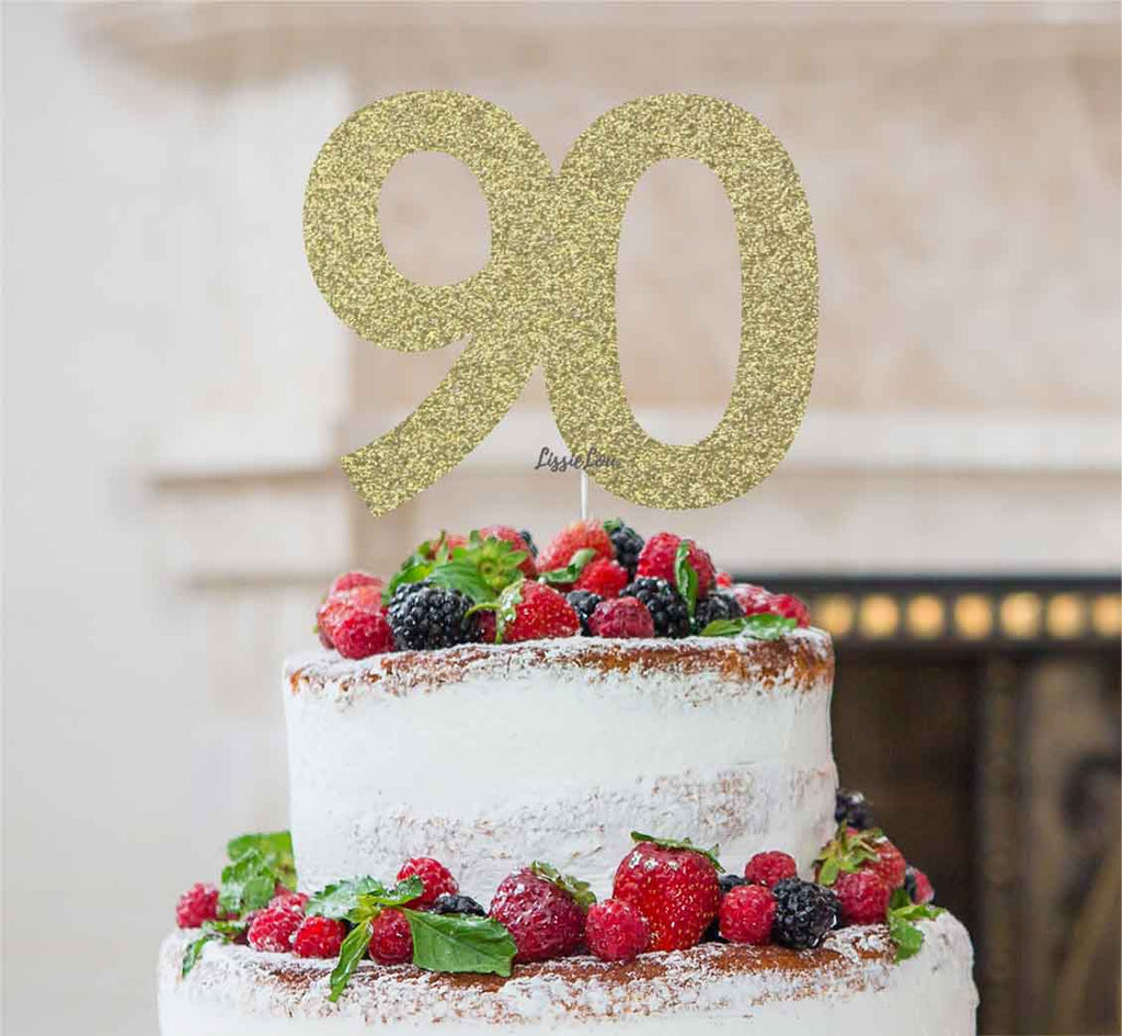 90th Birthday Cake Topper Glitter Card Gold