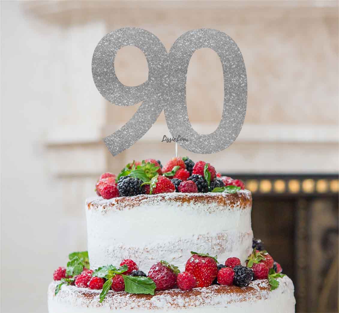90th Birthday Cake Topper Glitter Card Silver