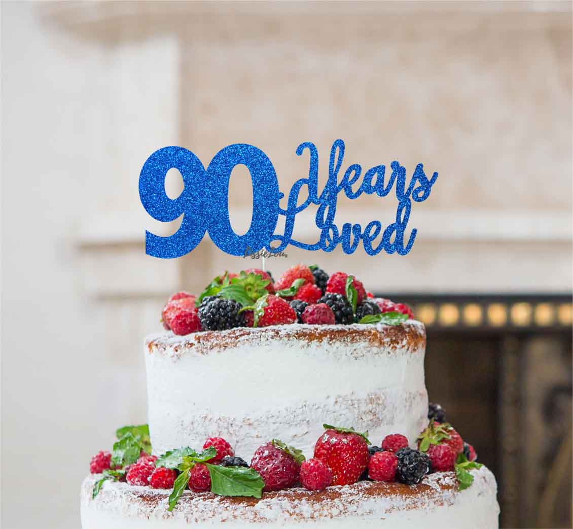 90 Years Loved Cake Topper 90th Birthday Glitter Card Dark Blue
