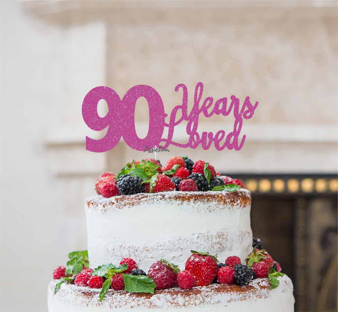 90 Years Loved Cake Topper 90th Birthday Glitter Card Hot Pink