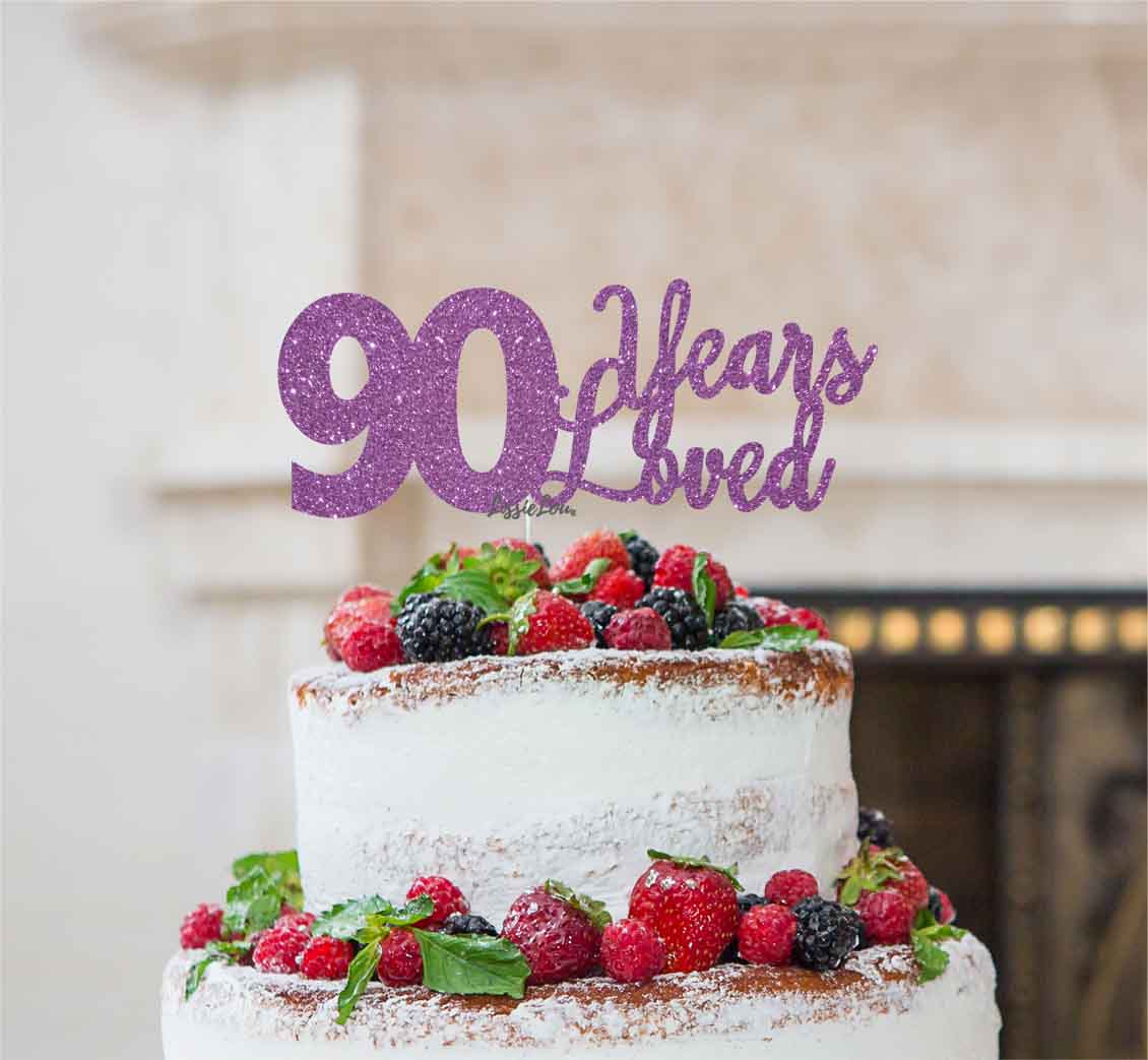 90 Years Loved Cake Topper 90th Birthday Glitter Card Light Purple