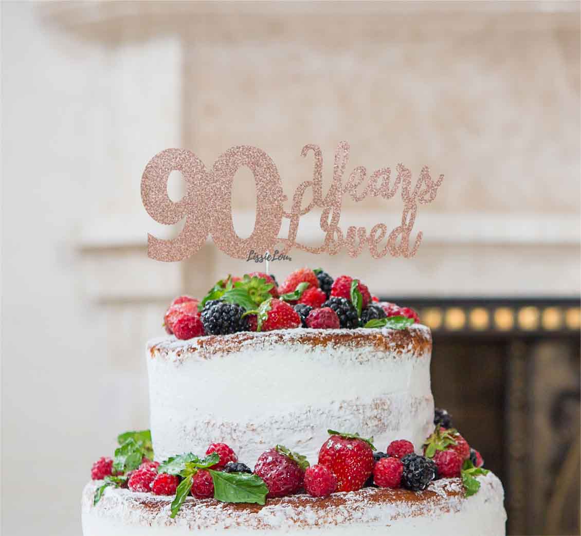 90 Years Loved Cake Topper 90th Birthday Glitter Card Rose Gold