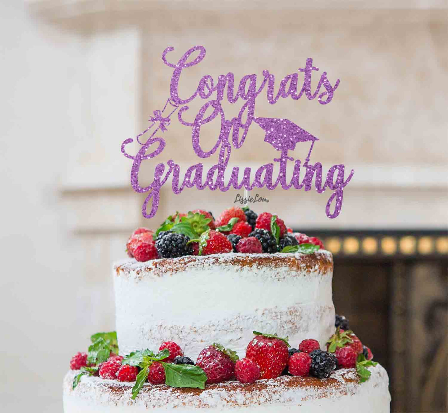 Congrats on Graduating Cake Topper Glitter Card Light Purple