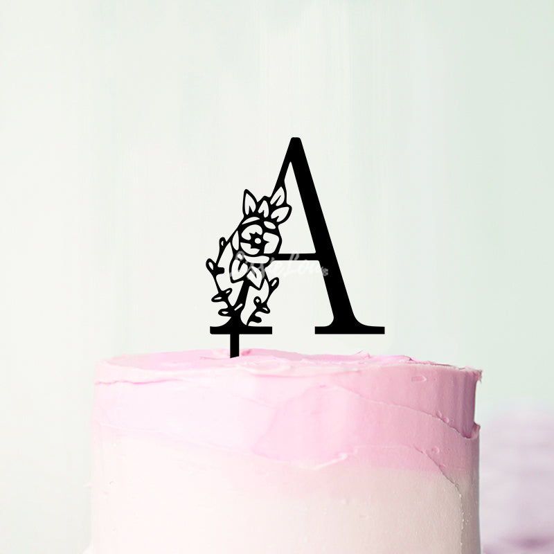 Wedding Floral Initial Letter A Style Cake Topper