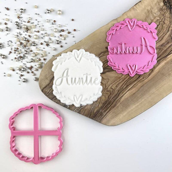 Auntie With Heart and Vine Border Mother's Day Cookie Cutter and Stamp