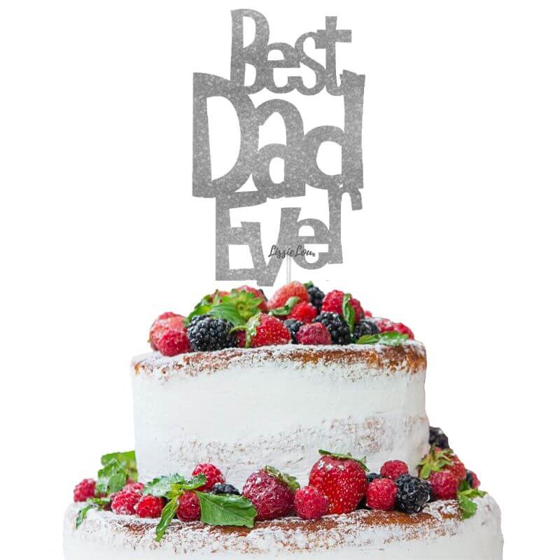 Best Dad Ever Fun Style Father's Day Cake Topper Glitter Card