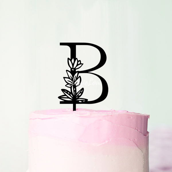 Wedding Floral Initial Letter B Style Cake Topper