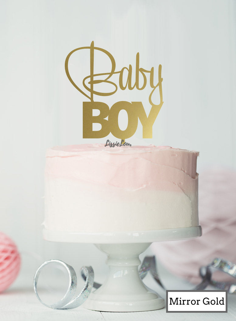 Baby Boy Baby Shower Cake Topper Premium 3mm Acrylic Mirror Gold